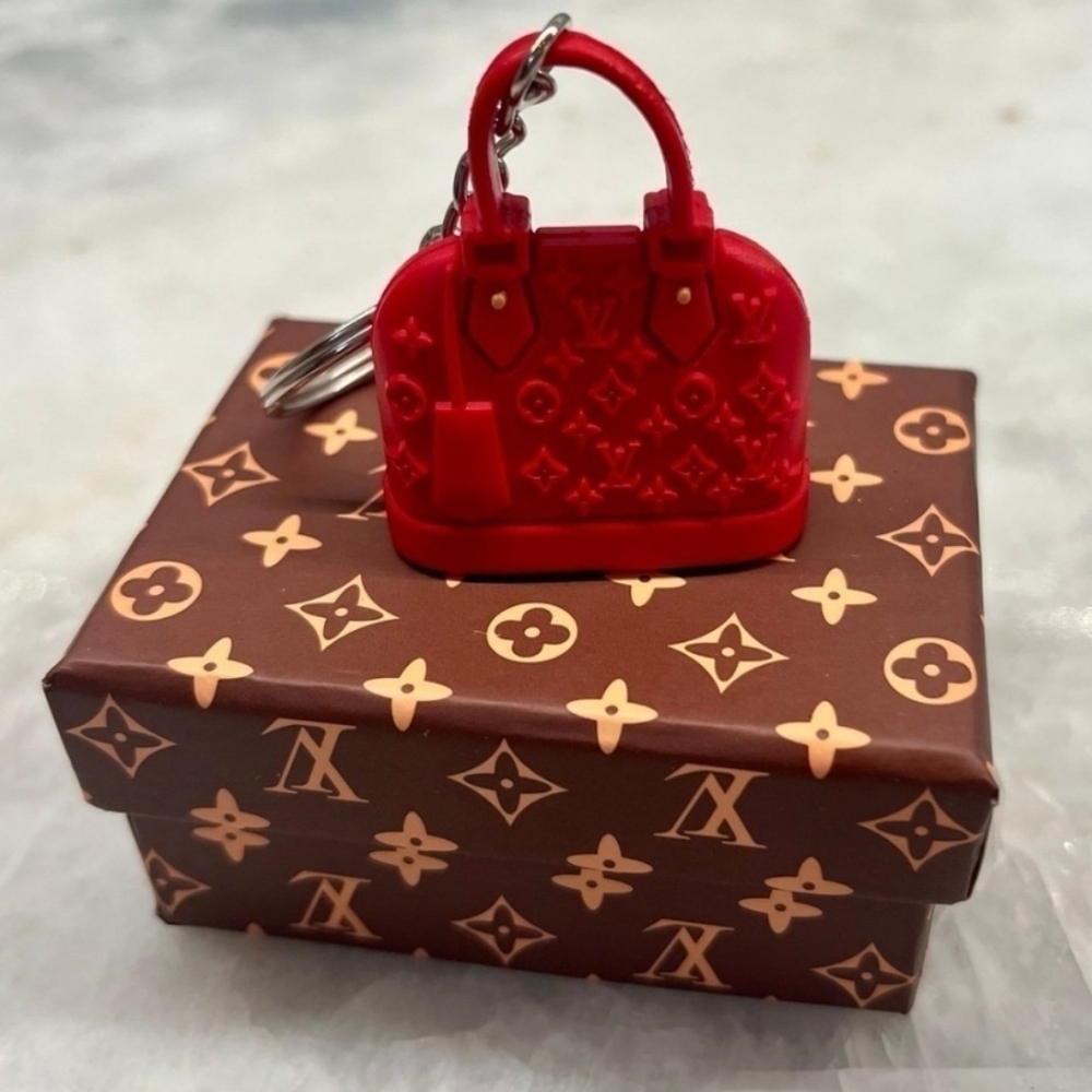 Designer Style Mini Bag Charm Keychain Red Purse